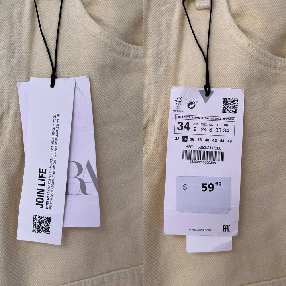 NWT ZARA Mid Rise Patch Pocket Yellow Jeans 2 - Picture 10 of 16